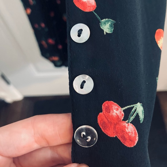 Retro Cherry Print Front Button Dress - Picture 14 of 16